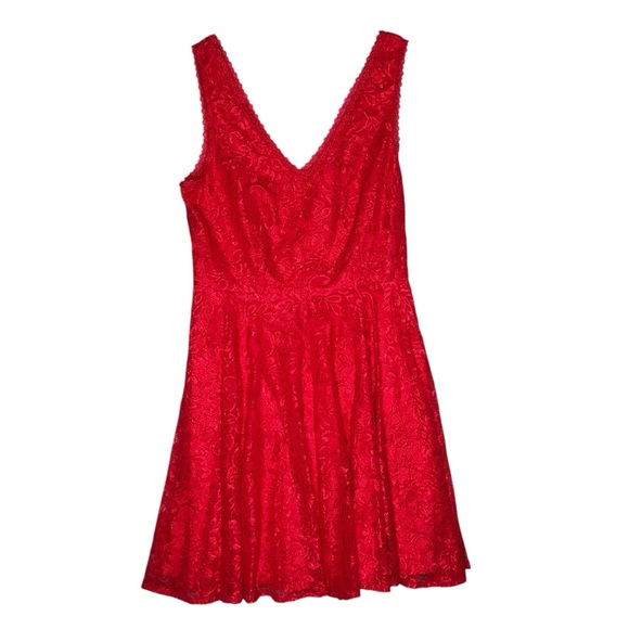Express Women's Sleeveless Red Lace Knee Length Dress Fit & Flare prom‎ size 4 - Picture 1 of 12
